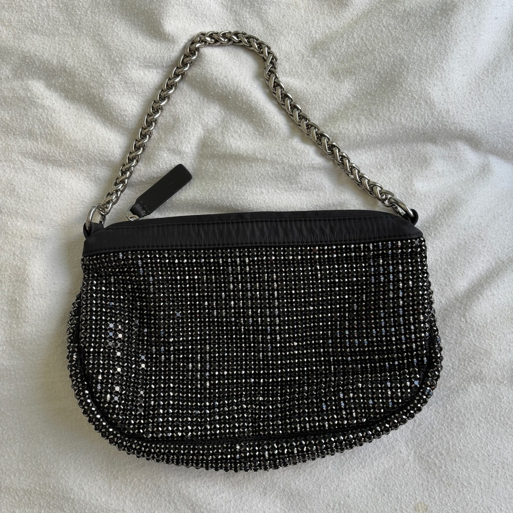 NEW Parisa Wang Black Beaded Shoulder Bag Mini Silver Hardware